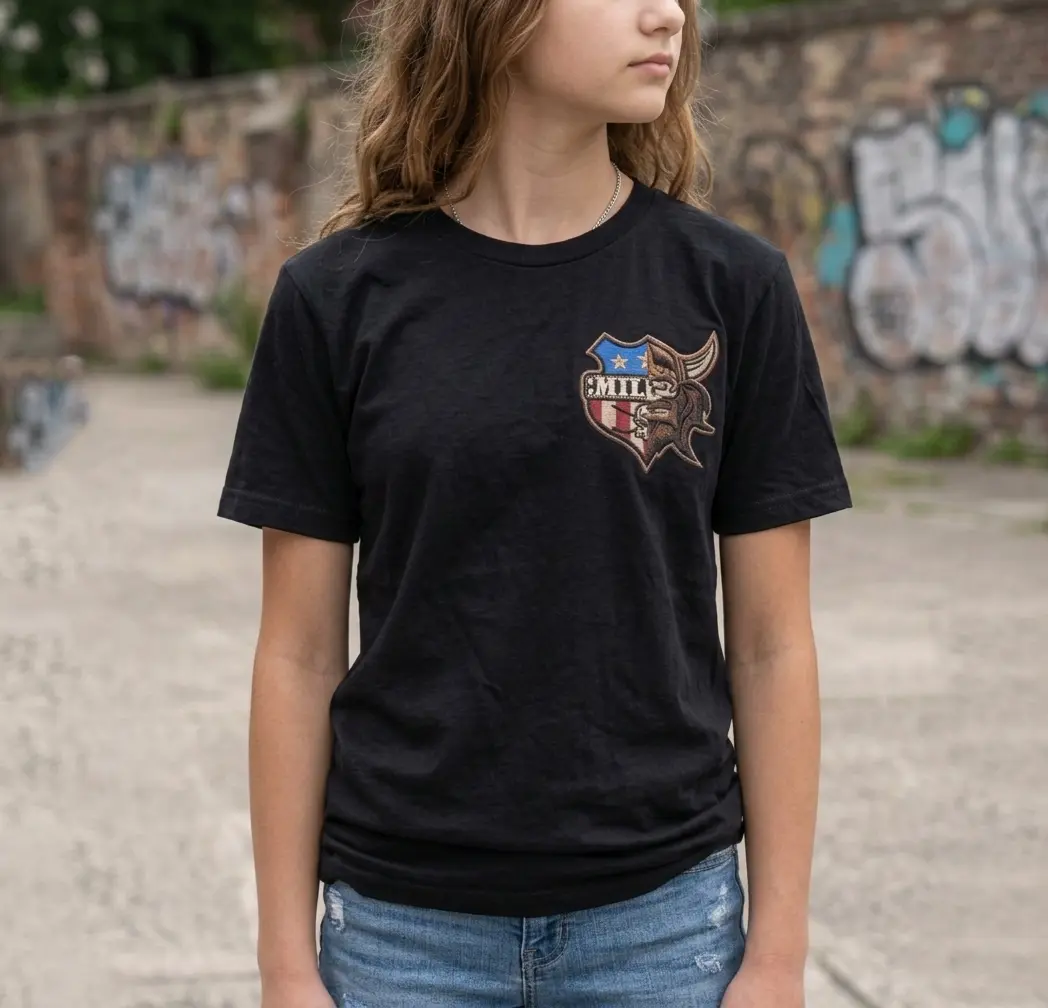 Cavalry digitized left chest logo on tshirt